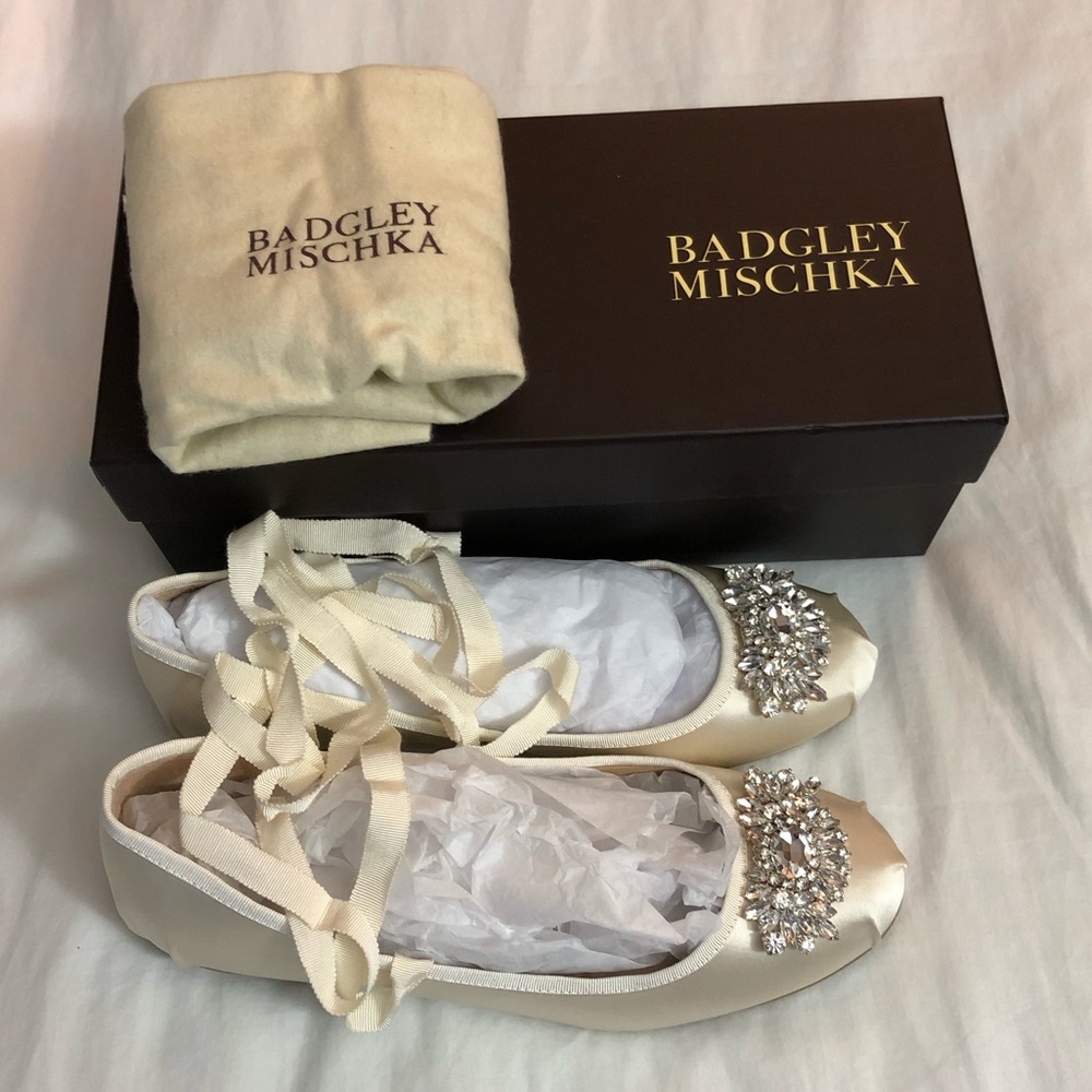 Badgley Mischka Embellished Ankle Wrap Ballet Flat